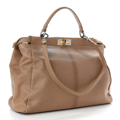 Fendi Goatskin Watersnake Large Peekaboo Iconic Satchel Taupe Phard 3 of 11