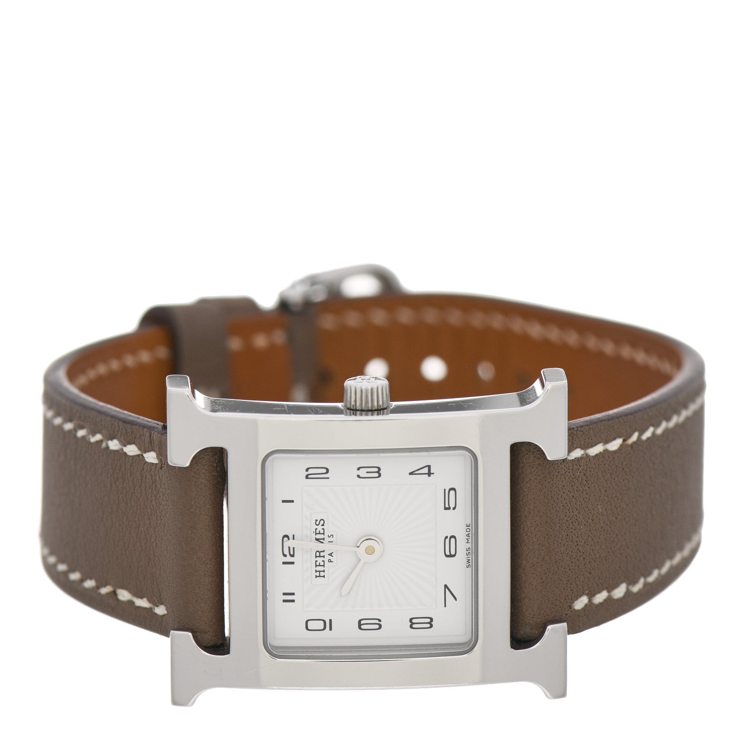 Hermes Stainless Steel Swift 21mm Heure H Hour Quartz Watch Etoupe 2 of 6