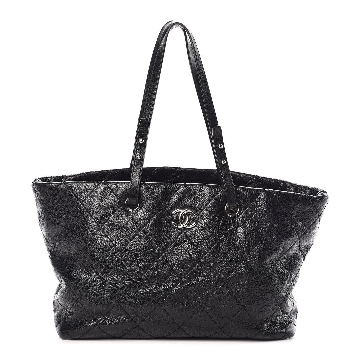 Glazed Calfskin Large On The Road Tote Black