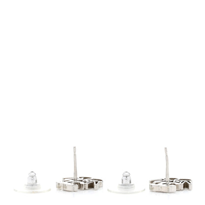 Chanel Crystal CC Peace Sign Emoji Earrings Silver 4 of 4