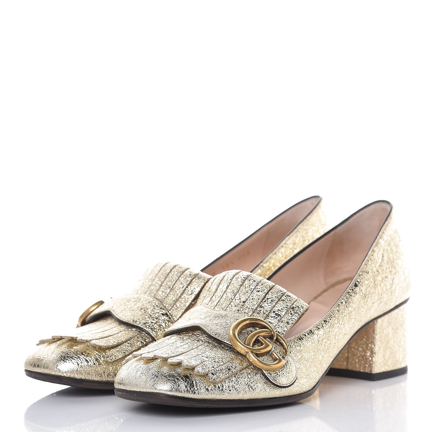 Galassia GG Marmont Fringe 50mm Loafer Pumps 38.5 Platino