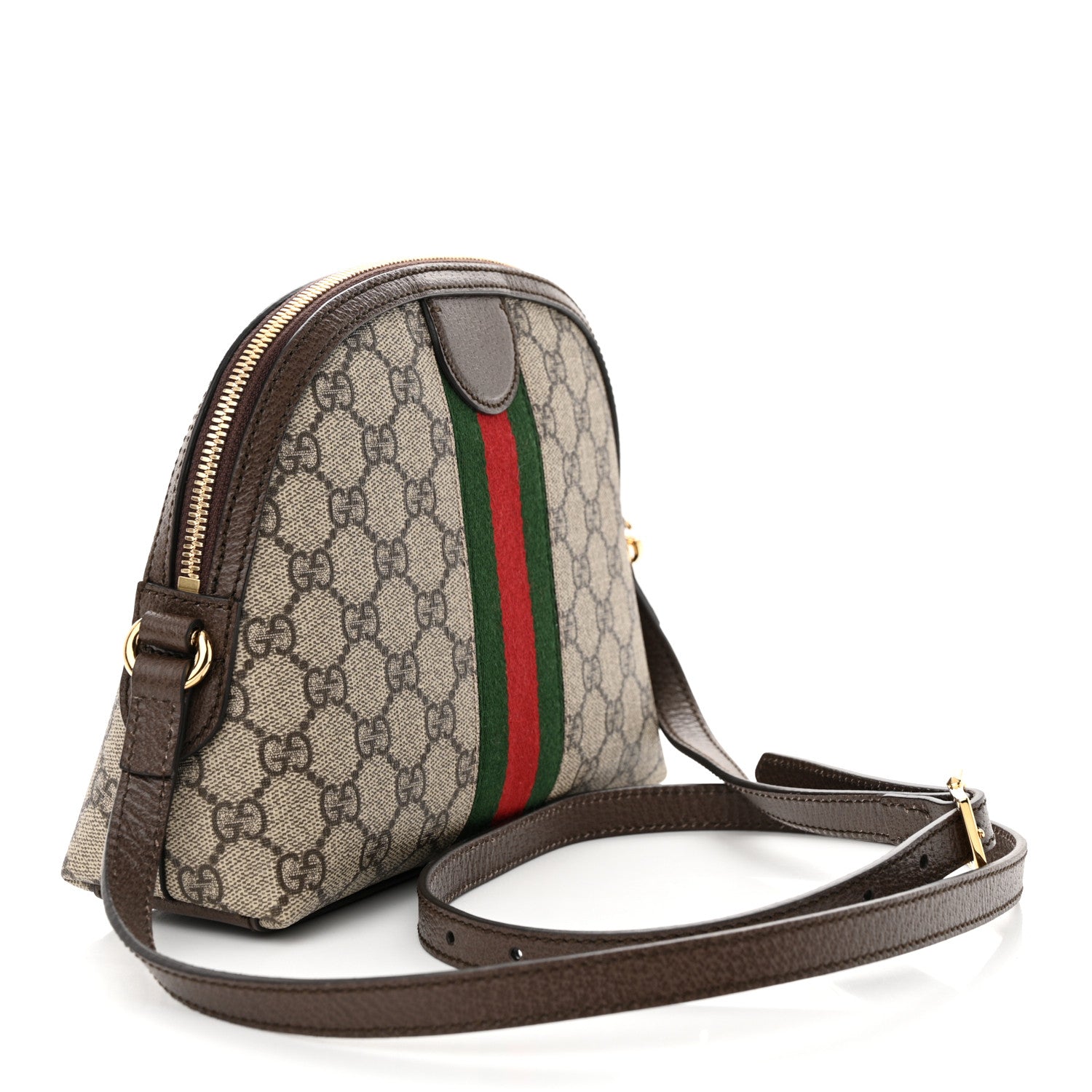 Gucci GG Supreme Monogram Textured Dollar Calfskin Web Small Ophidia Dome Shoulder Bag Beige Ebony New Acero 3 of 10