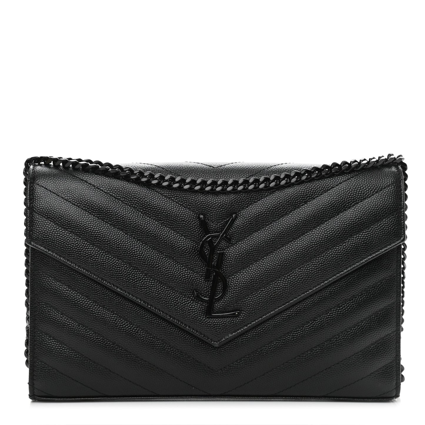 Grain De Poudre Matelasse Chevron Monogram Chain Wallet Black