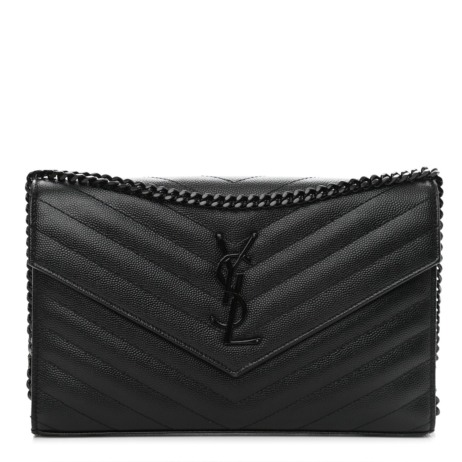 Saint Laurent Grain De Poudre Matelasse Chevron Monogram Chain Wallet Black 1 of 11