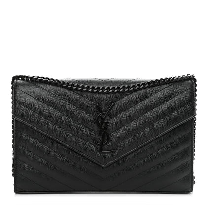 Saint Laurent Grain De Poudre Matelasse Chevron Monogram Chain Wallet Black 1 of 11