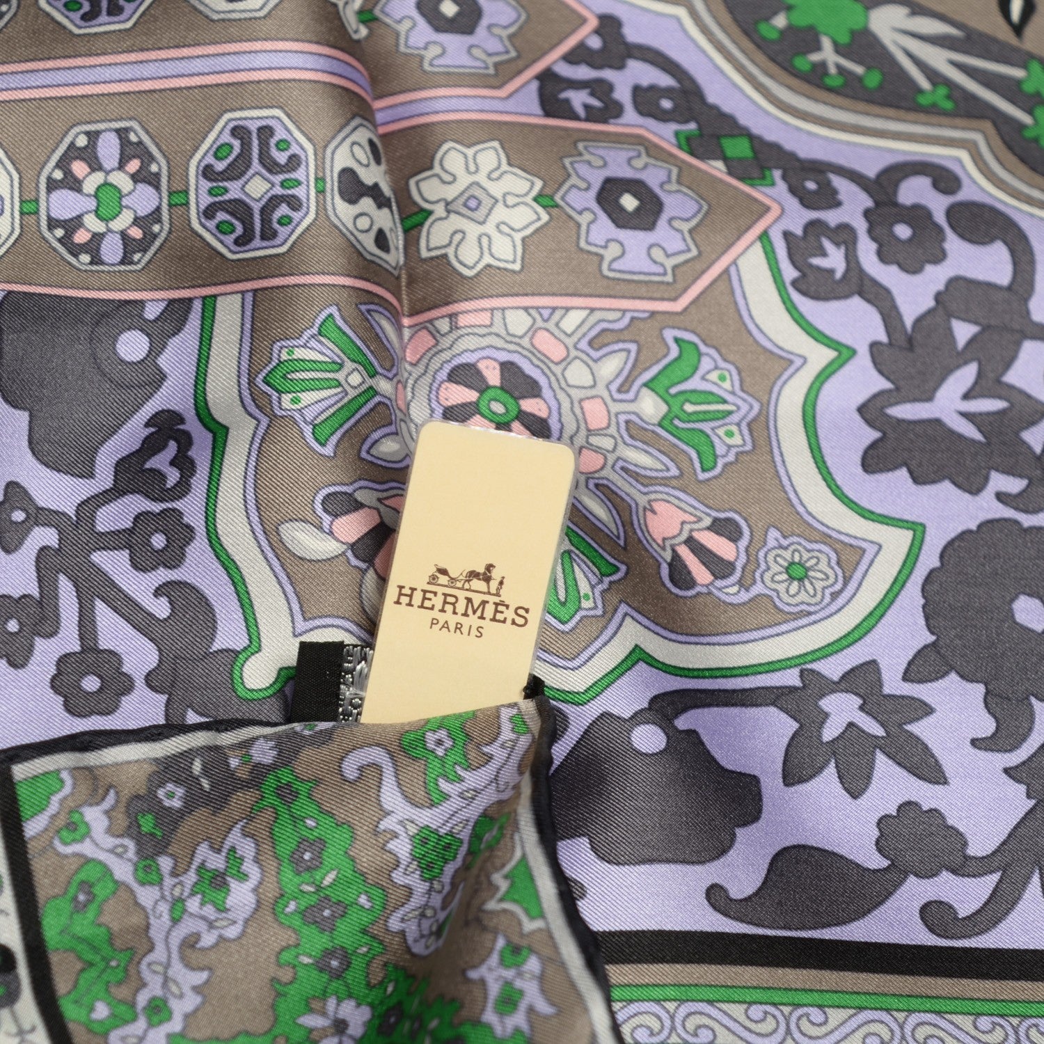 Hermes Silk Twill Tapis Persans Giant Plume Scarf 140 Lilac Anthracite Vert 7 of 7