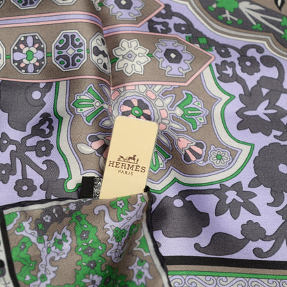 Hermes Silk Twill Tapis Persans Giant Plume Scarf 140 Lilac Anthracite Vert 7 of 7