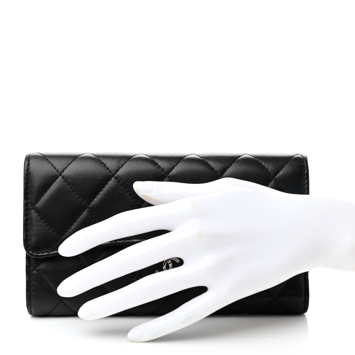 Lambskin Quilted Large Flap Wallet Black