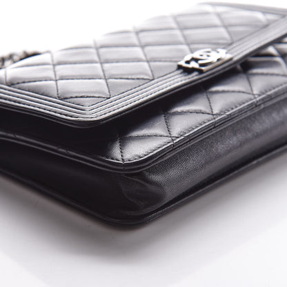 Chanel Lambskin Quilted Boy Wallet On Chain WOC Black 9 of 11