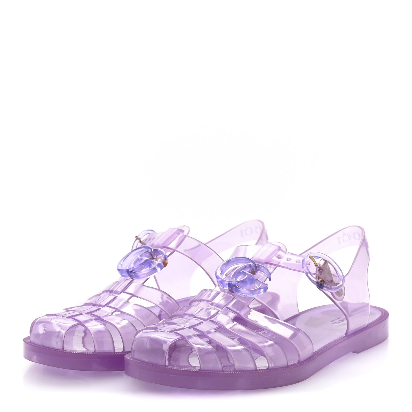 Shiny Rubber Double G Buckle Strap Sandals 37 Lapis Transparent