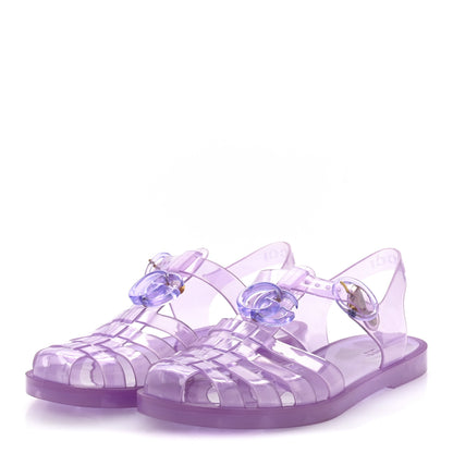 Gucci Shiny Rubber Double G Buckle Strap Sandals 37 Lapis Transparent 4 of 9