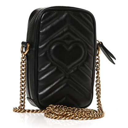 Gucci Calfskin Matelasse Mini GG Marmont Crossbody Bag Black 3 of 12