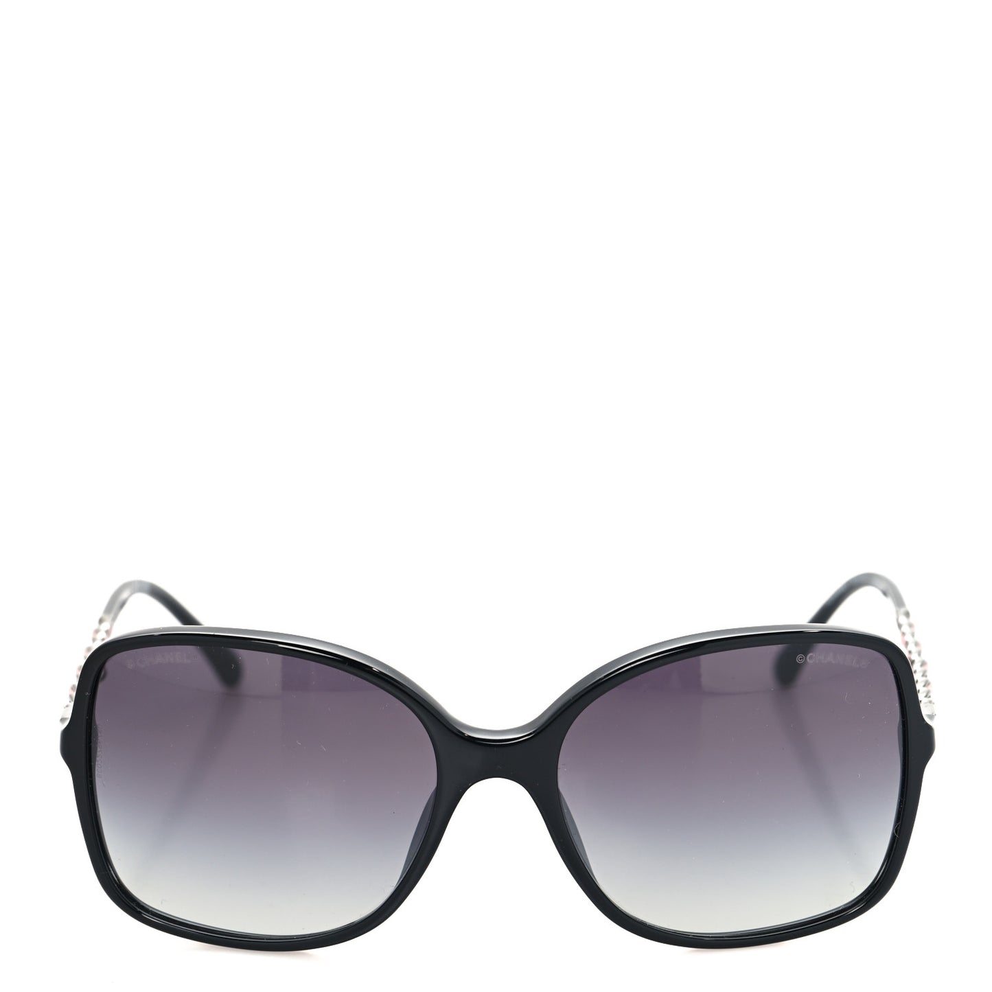 Acetate Metal Calfskin Square Chain Sunglasses 5210-Q Black Gray