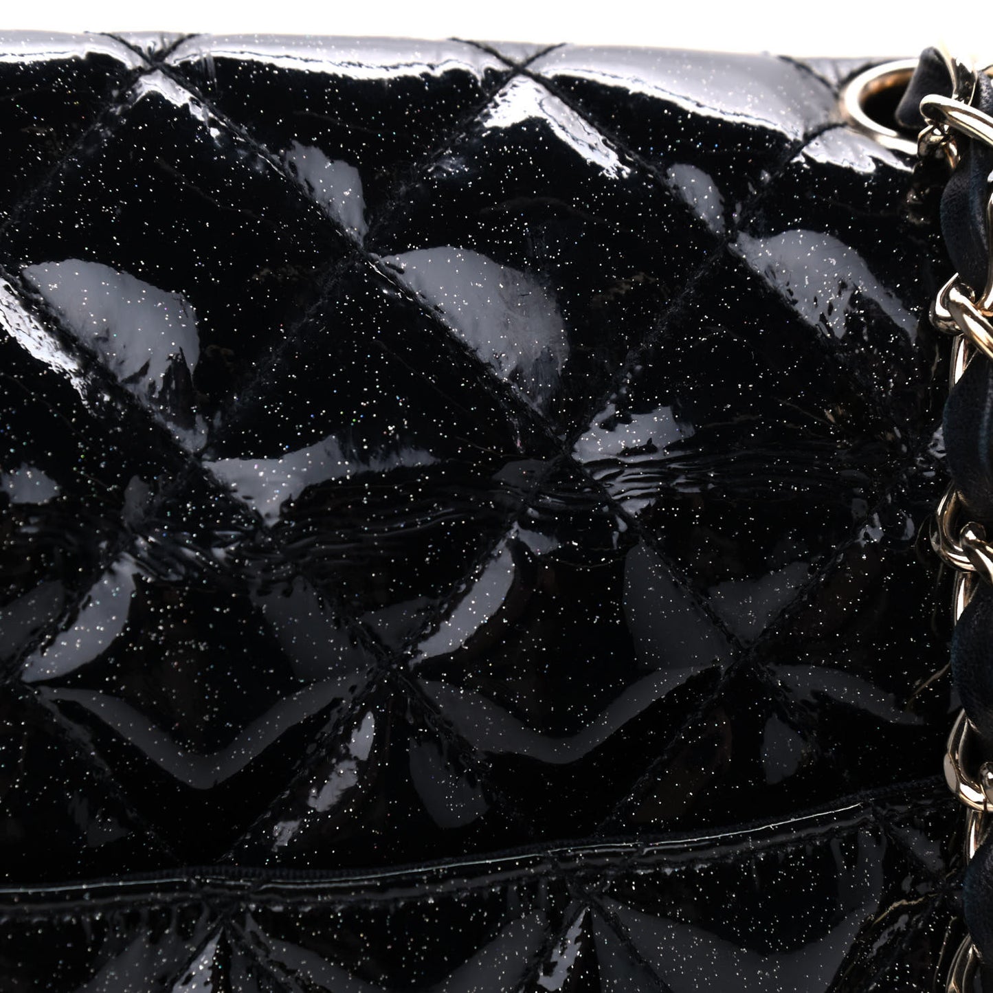 Patent Quilted Sparkle Glitter Jumbo Single Flap Black