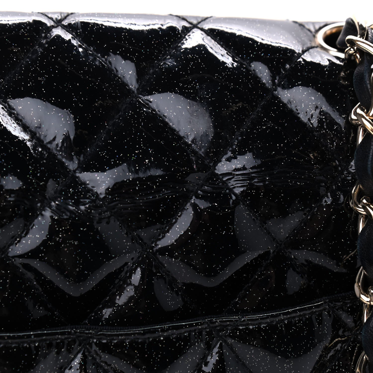 Chanel Patent Quilted Sparkle Glitter Jumbo Single Flap Black 11 of 11