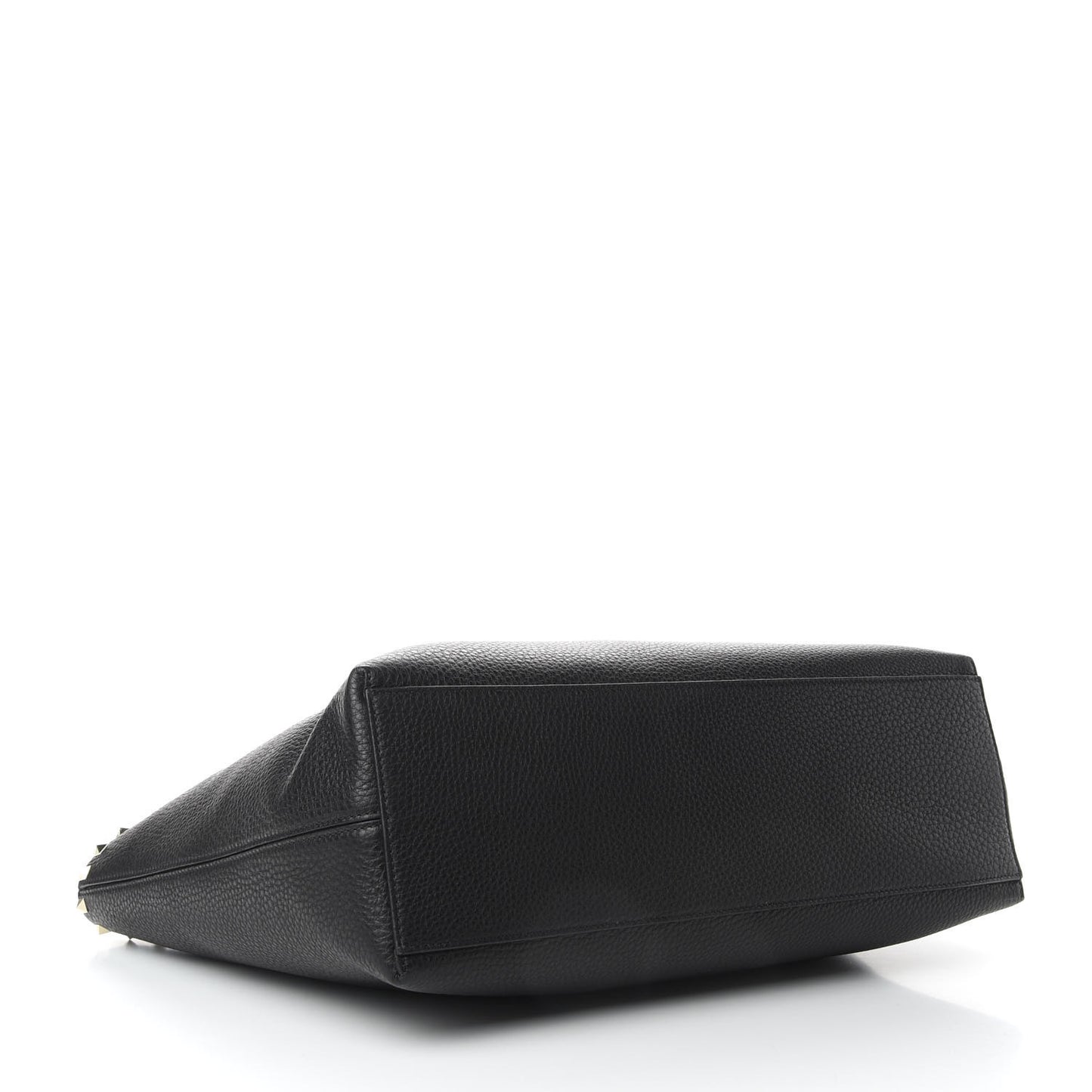 Grained Calfskin Rockstud Shoulder Tote Black