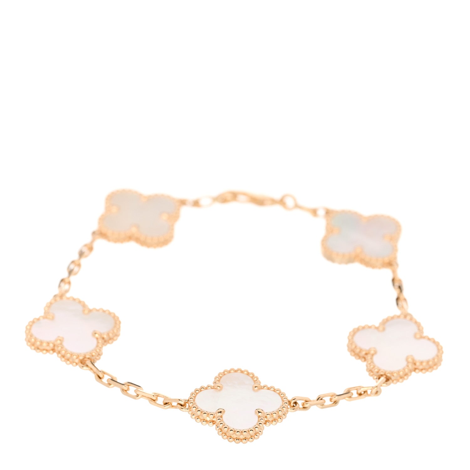 Van Cleef & Arpels 18K Yellow Gold Mother of Pearl 5 Motifs Vintage Alhambra Bracelet 1 of 5