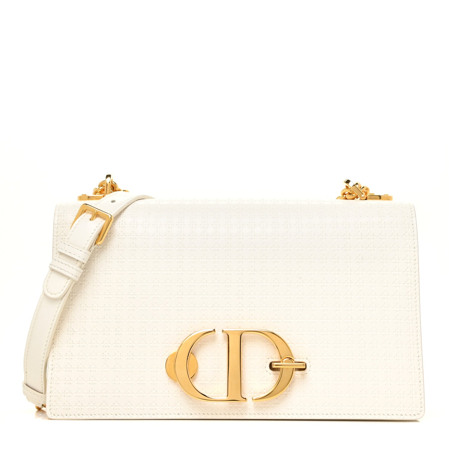 Christian Dior Patent Micro-Cannage 30 Montaigne Chain Flap Bag White 1 of 11