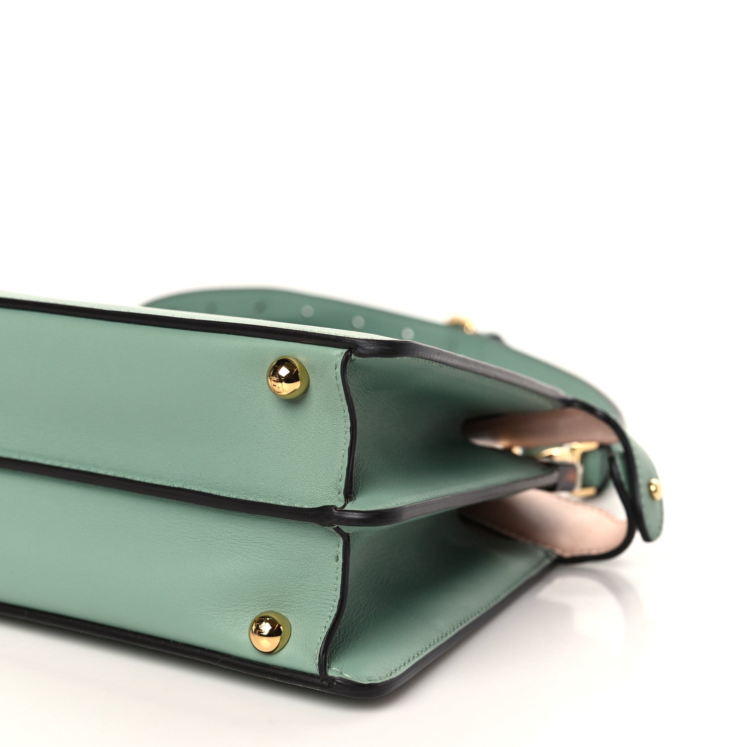 Fendi Vitello Seta Shiny Nappa Plexiglass Small Peekaboo I SEE U Satchel Menta Light Rose 10 of 10