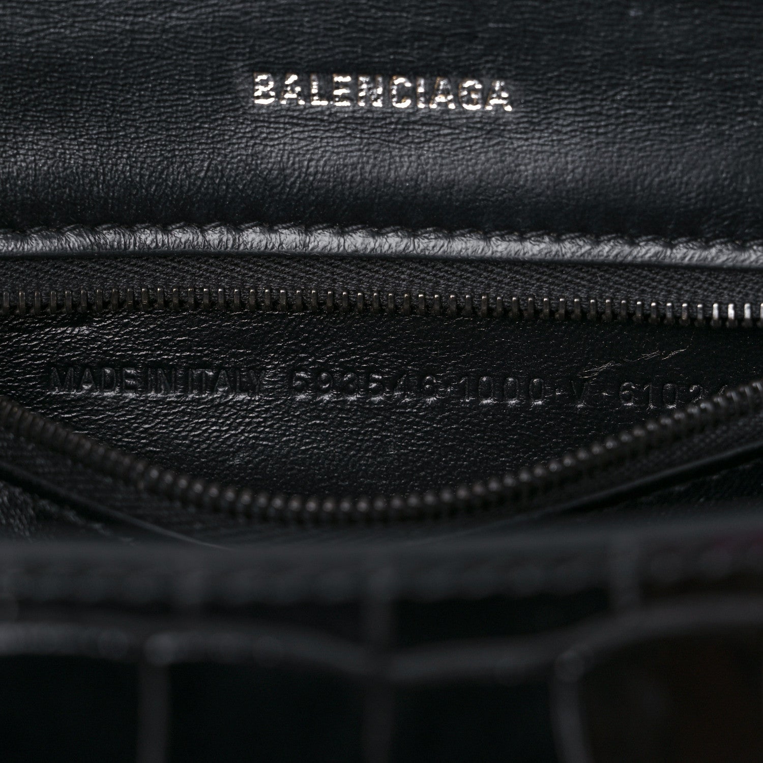 Balenciaga Shiny Calfskin Monochrome Crocodile Embossed Small Hourglass Top Handle Bag Black 7 of 16