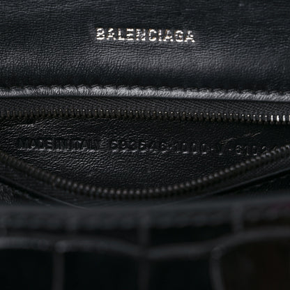Balenciaga Shiny Calfskin Monochrome Crocodile Embossed Small Hourglass Top Handle Bag Black 7 of 16