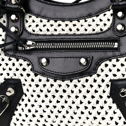 Balenciaga Calfskin Woven Nylon Mesh Classic Silver Hardware Mini City Black White 13 of 17