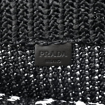 Prada Yarn Raffia Effect Crochet Large Logo Tote Black 6 of 10