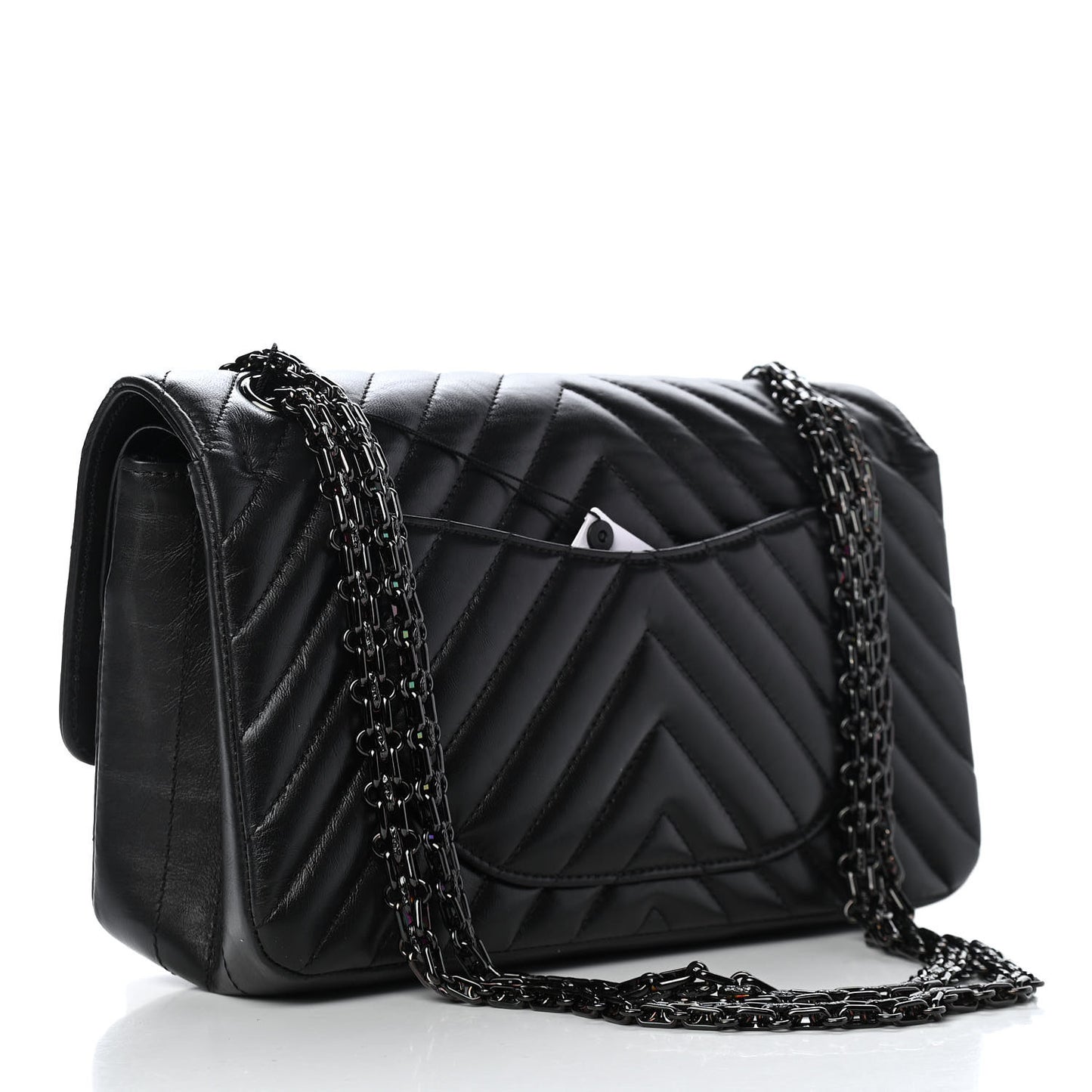 Aged Calfskin Chevron Quilted 2.55 Reissue 225 Flap So Black