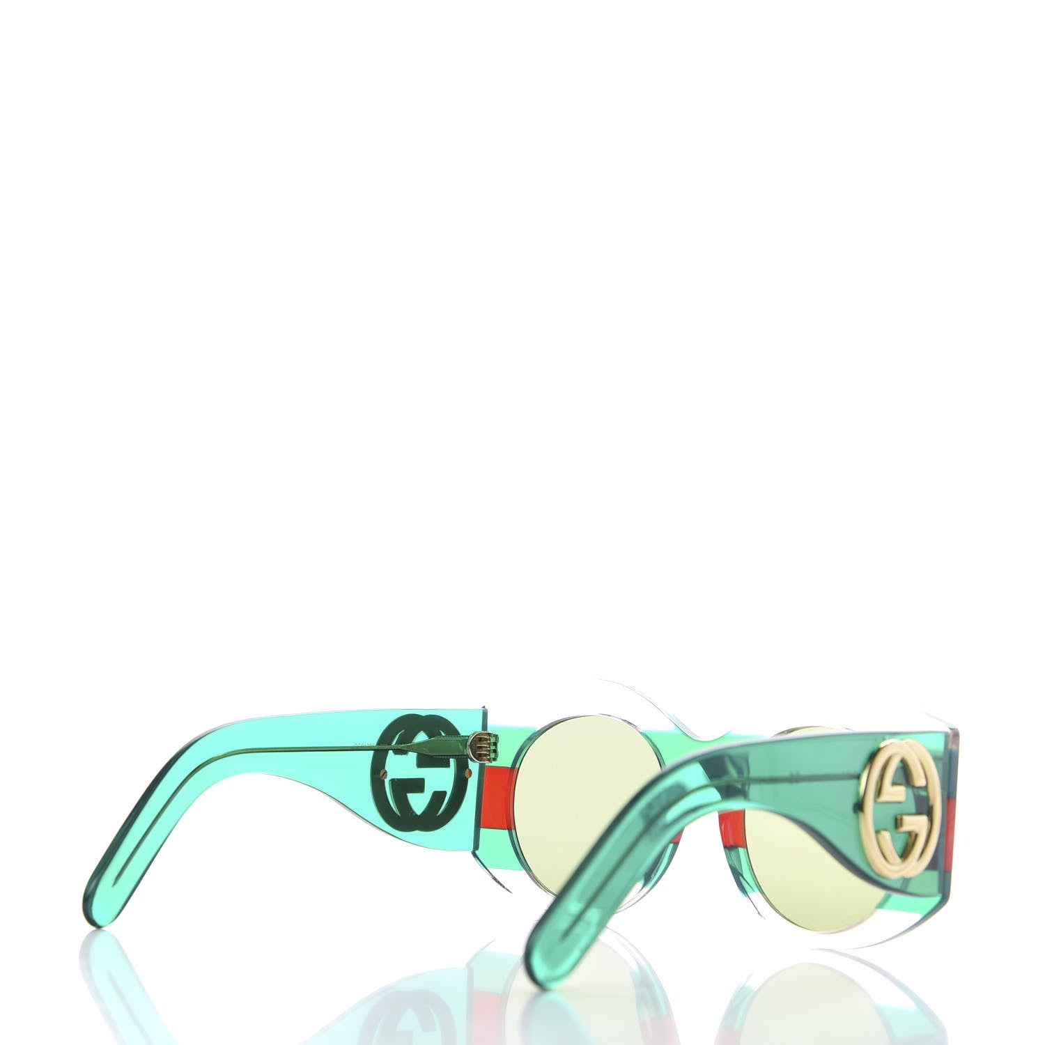 Gucci Acetate Round Frame Sunglasses GG0177S Green Red 4 of 8