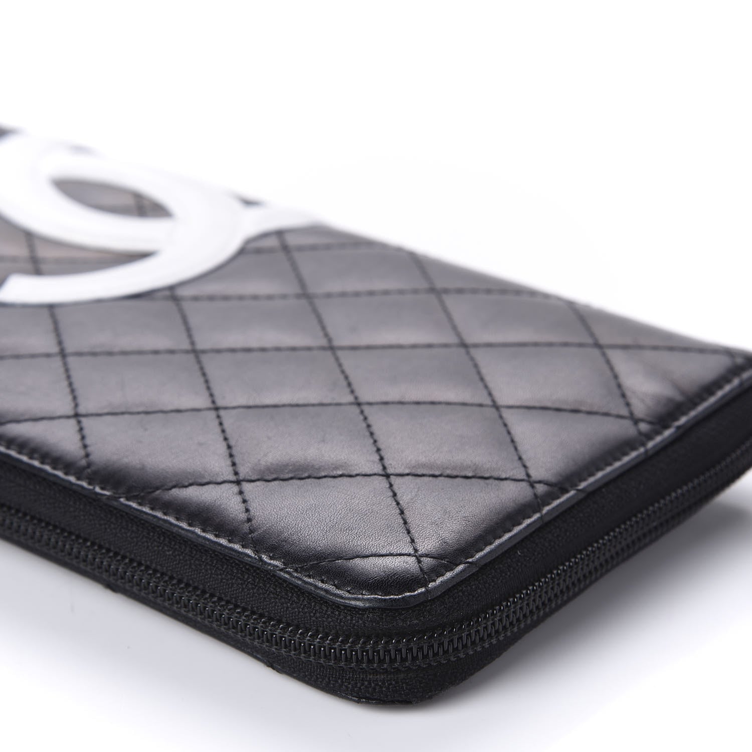 Chanel Calfskin Cambon Zip Around Organizer Wallet Black White 7 of 17