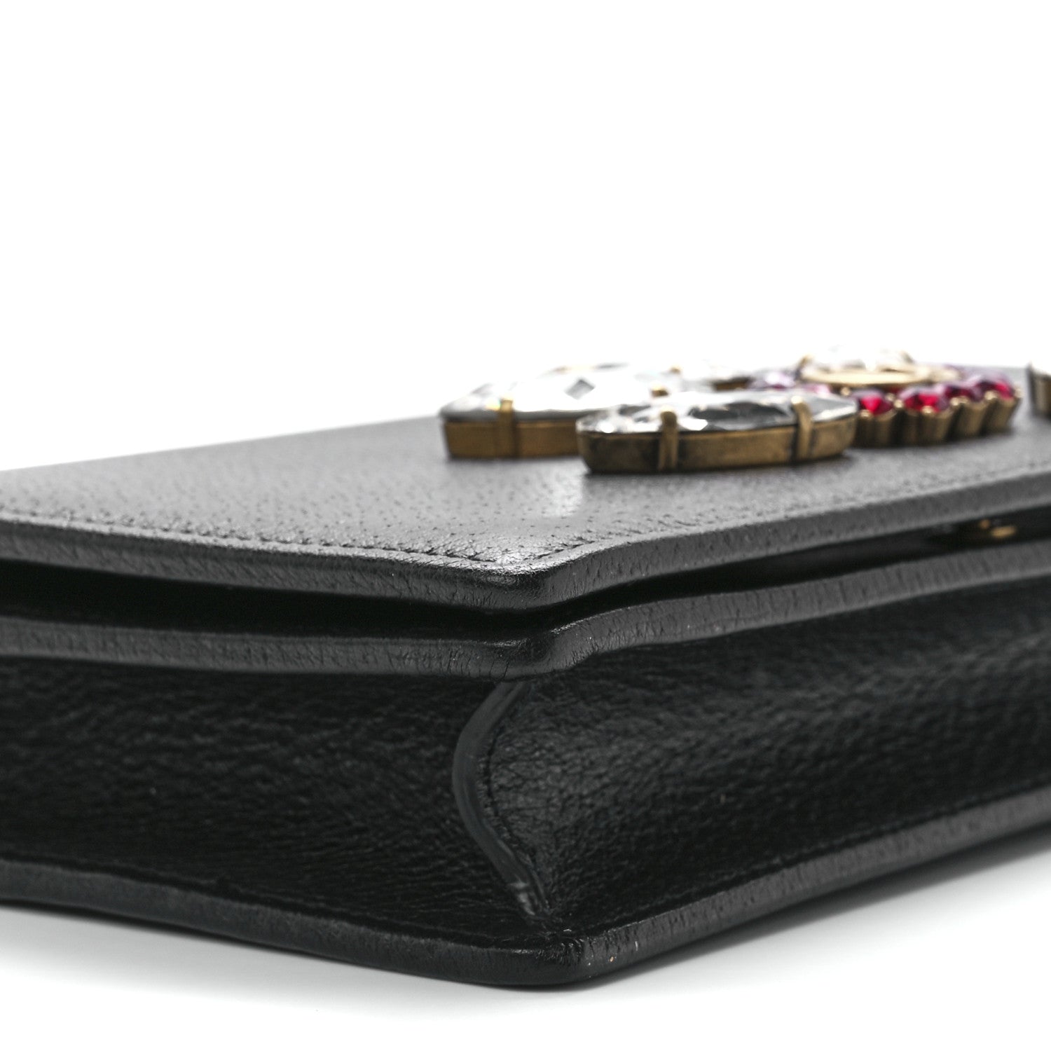 Gucci Calfskin Marquise Crystals Mini GG Chain Wallet Black 10 of 11