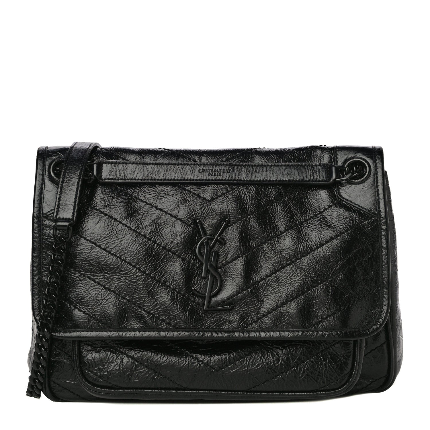 Saint Laurent Crinkled Calfskin Matelasse Monogram Medium Niki Chain Satchel Black 1 of 13