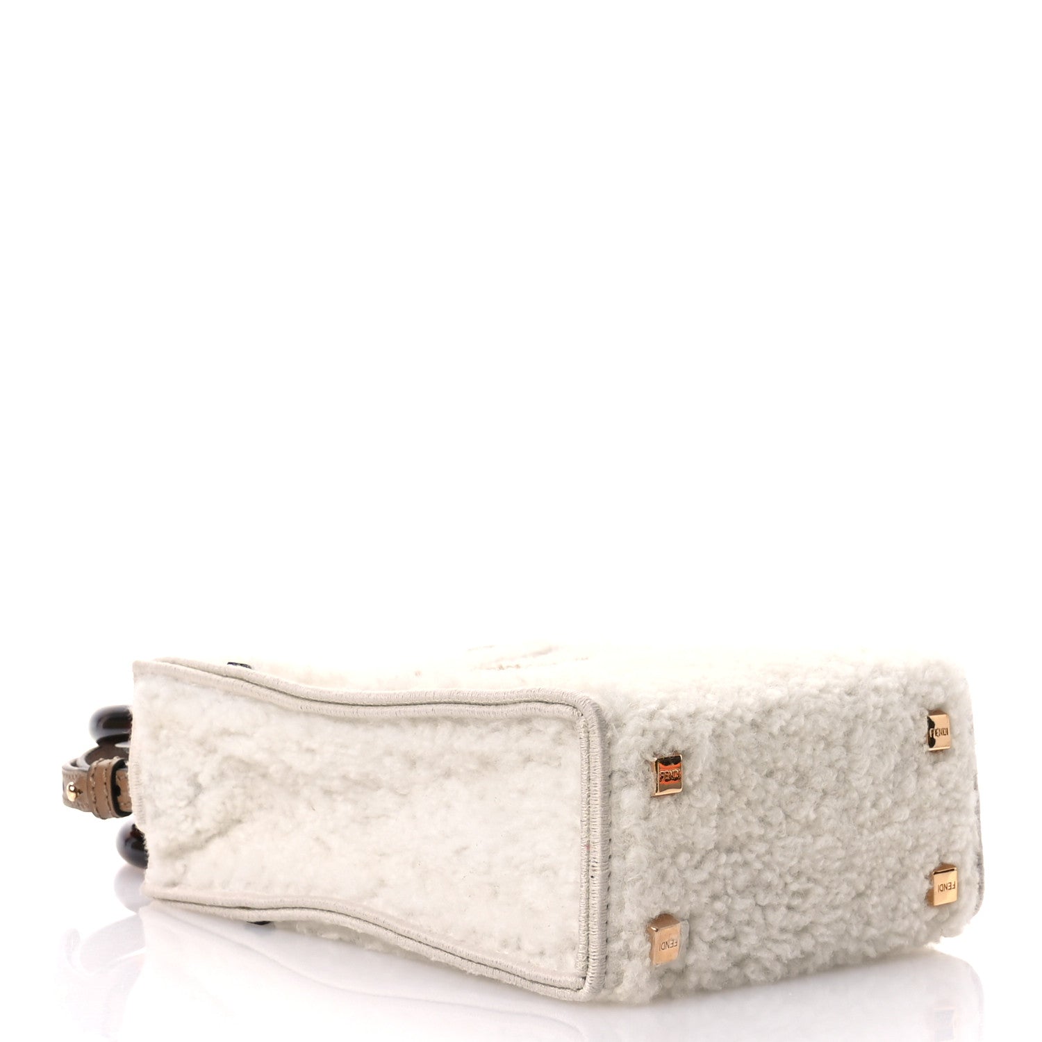 Fendi Shearling Vitello King Plexiglass Logo Mini Fendi Sunshine Shopper Tote White 4 of 10