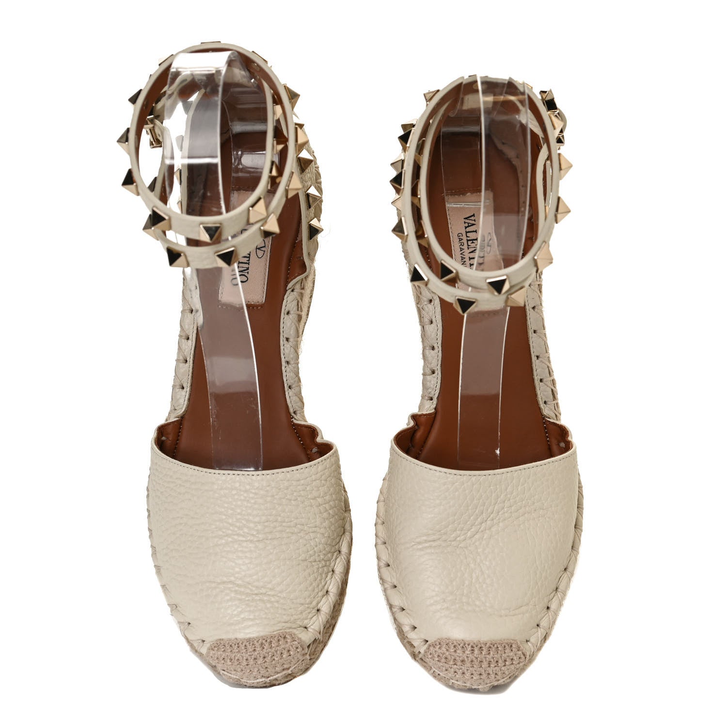 Valentino Garavani Grained Calfskin Rockstud Ankle Wrap Espadrille 15/85mm Wedges 35 Light Ivory 5 of 9