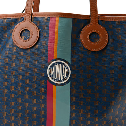 Moynat Grained Calfskin Canvas 1920 Oh! Tote Ruban Duo MM Indigo Bronze Cognac 8 of 13