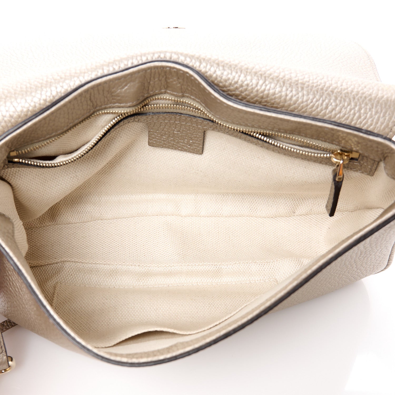 Gucci Metallic Pebbled Calfskin Medium Soho Flap Crossbody Golden Beige 5 of 11