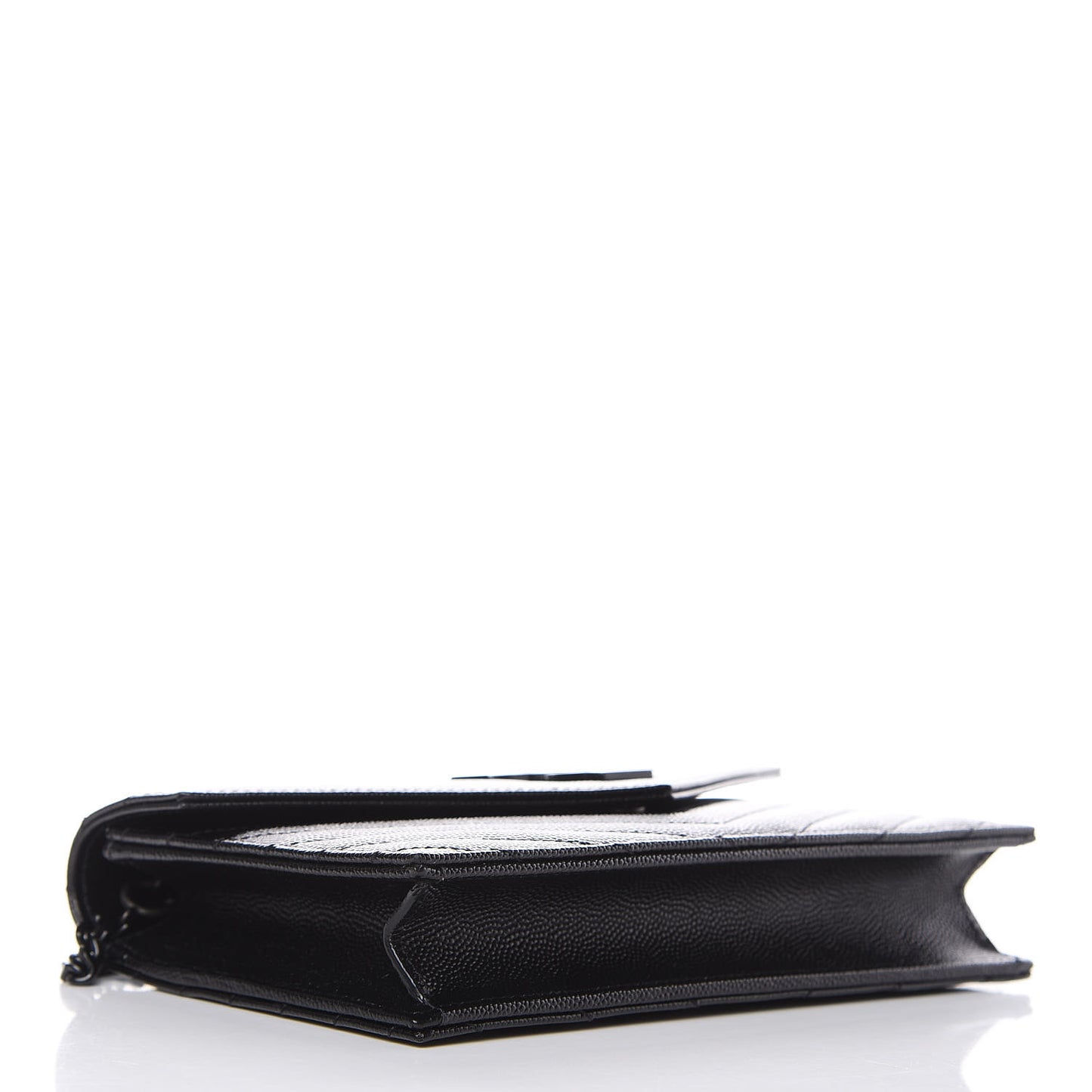 Grain De Poudre Matelasse Chevron Monogram Envelope Chain Wallet Black