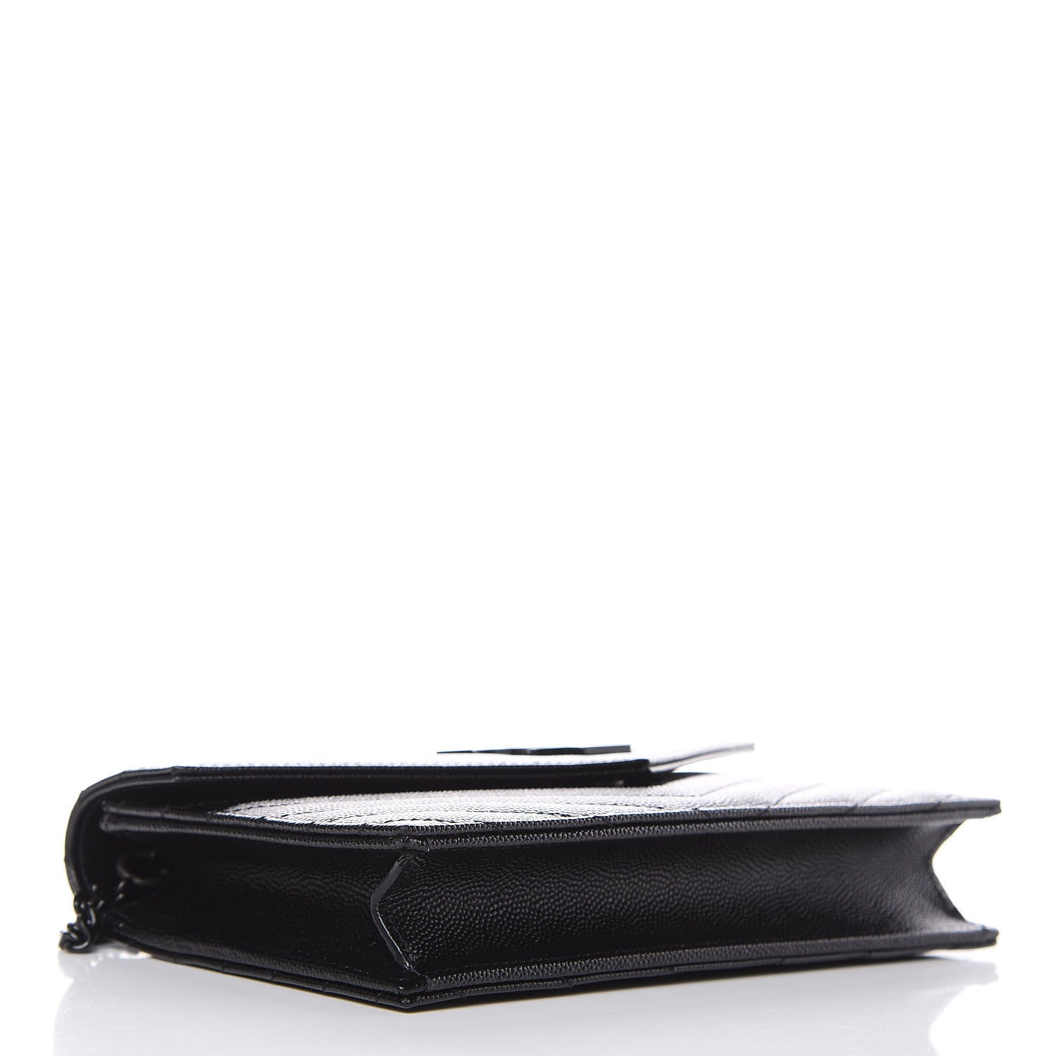 Saint Laurent Grain De Poudre Matelasse Chevron Monogram Envelope Chain Wallet Black 4 of 8
