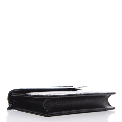 Saint Laurent Grain De Poudre Matelasse Chevron Monogram Envelope Chain Wallet Black 4 of 8