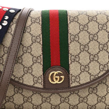 Gucci GG Supreme Monogram Textured Dollar Calfskin Web Studded Mini Ophidia Flap Shoulder Bag Beige Ebony New Acero 7 of 9