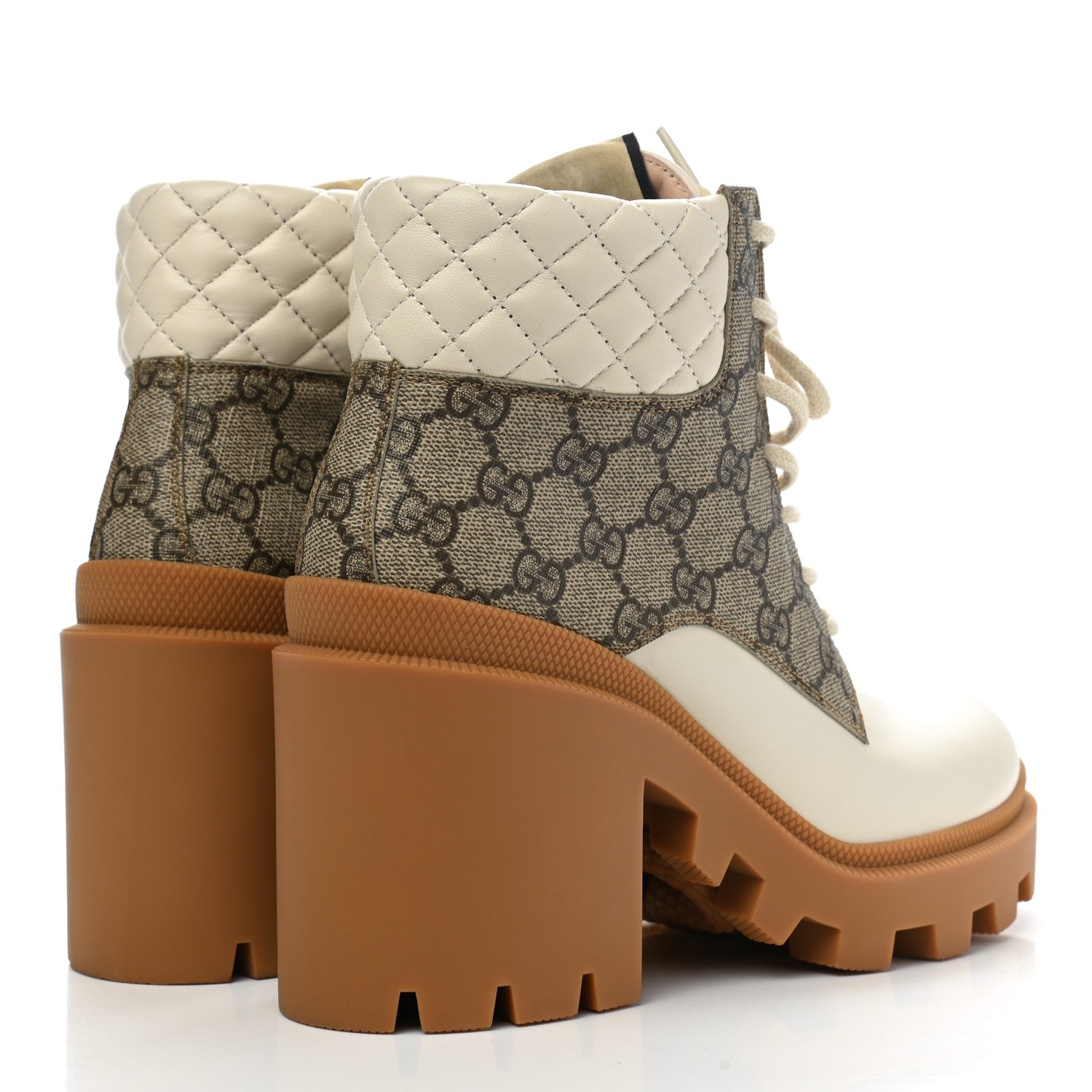 Gucci Calfskin GG Supreme Monogram Nappa Quilted Lace Up Ankle Boots 38 Mystic White Beige 4 of 10