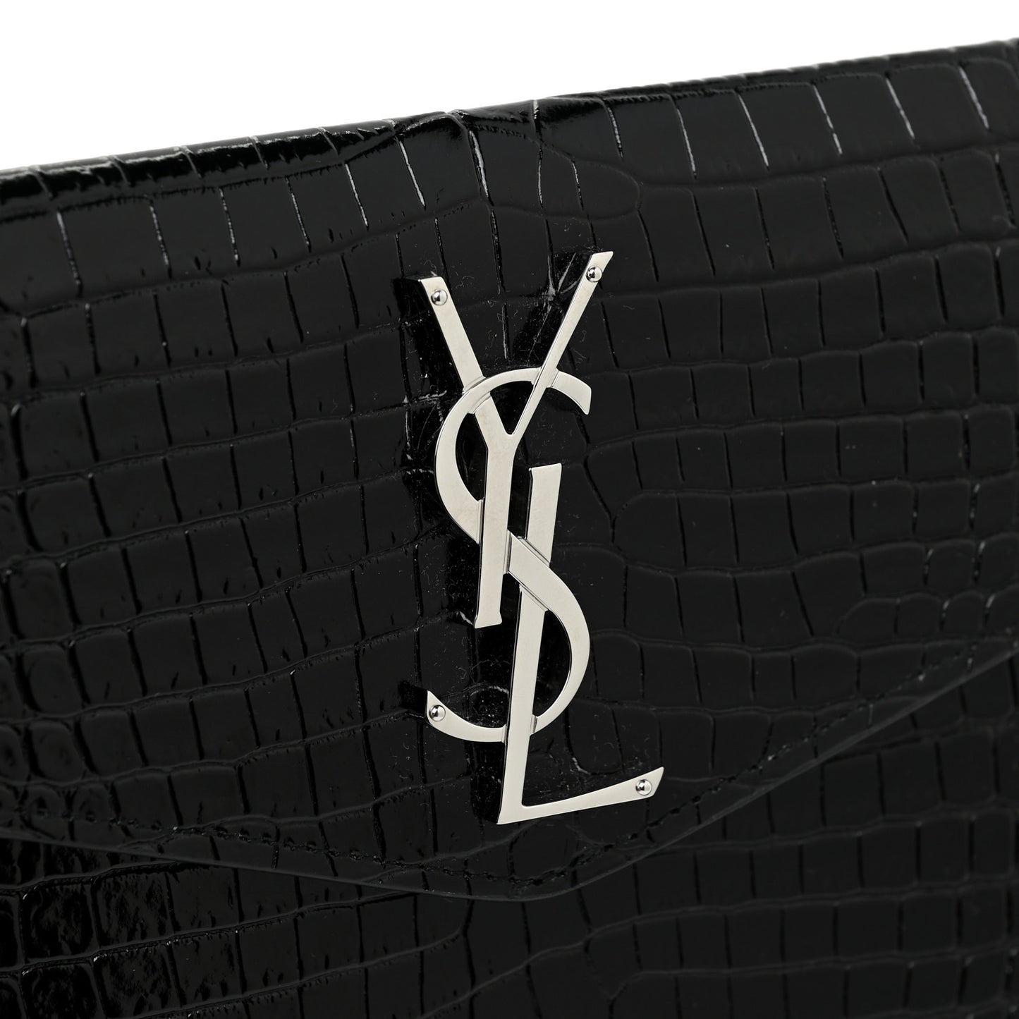 Calfskin Crocodile Embossed Uptown Monogram Pouch Black