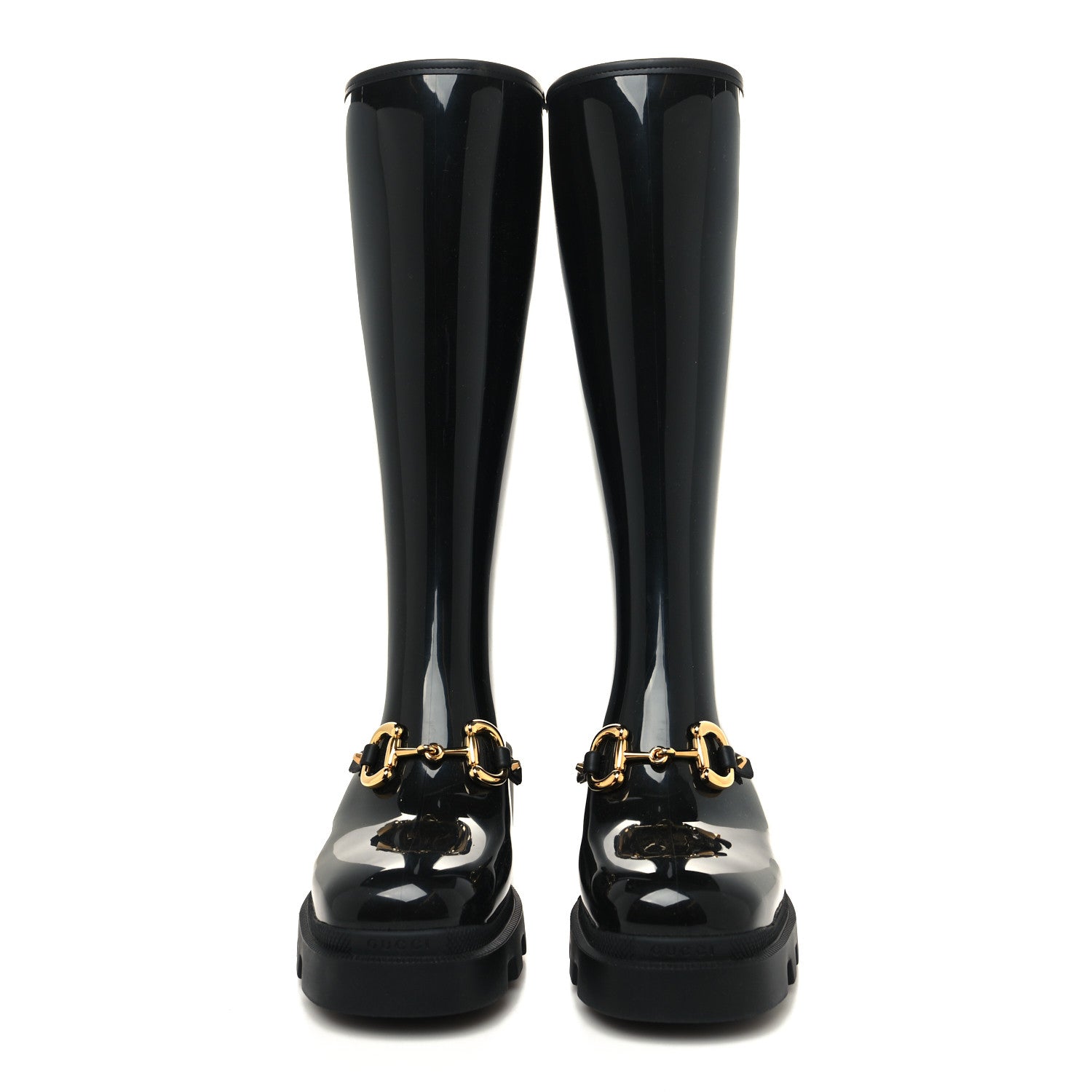 Gucci Rubber Horsebit Knee High Boots 41 Black 2 of 7