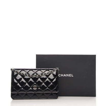 Chanel Patent Quilted Wallet On Chain WOC Black 9 of 9