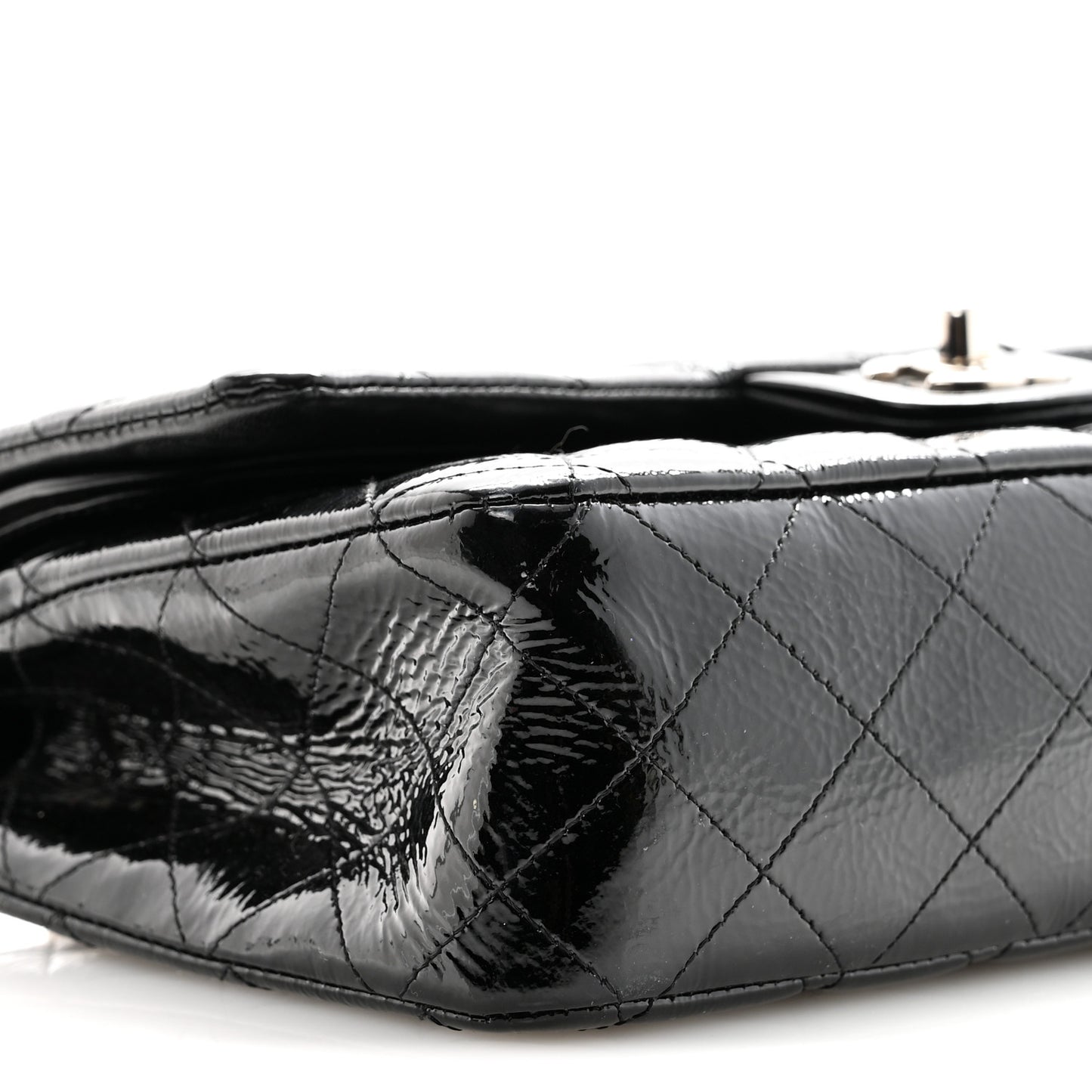 Distressed Patent Quilted Medium Double Flap Black
