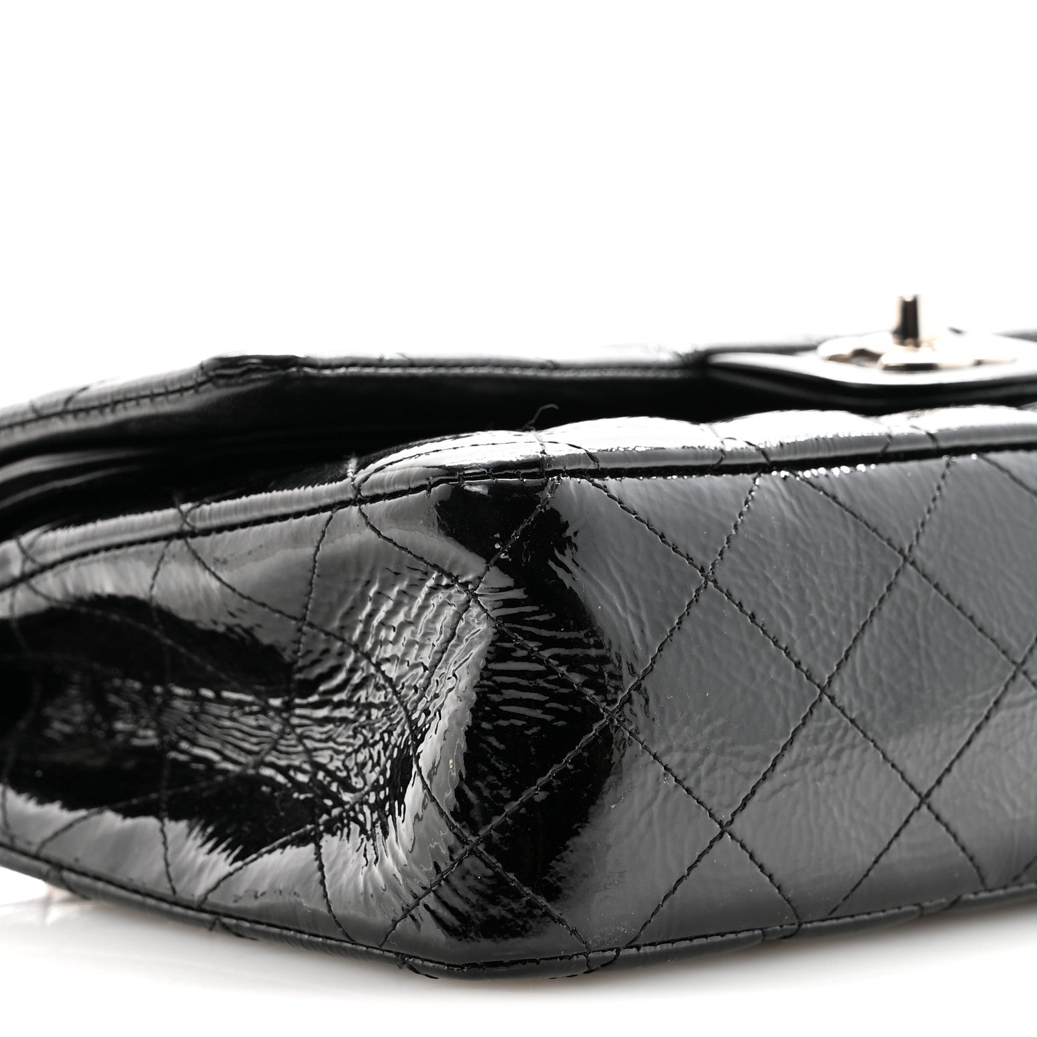 Chanel Distressed Patent Quilted Medium Double Flap Black 9 of 10