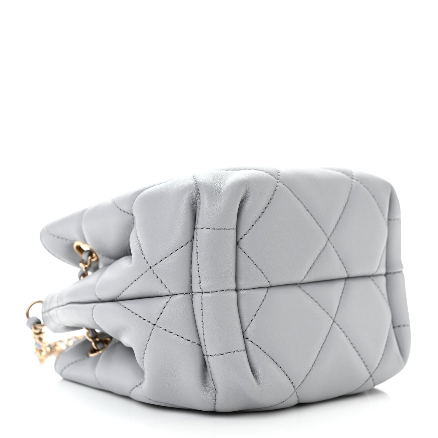 Lambskin Quilted CC Dweller Drawstring Bucket Bag Light Grey