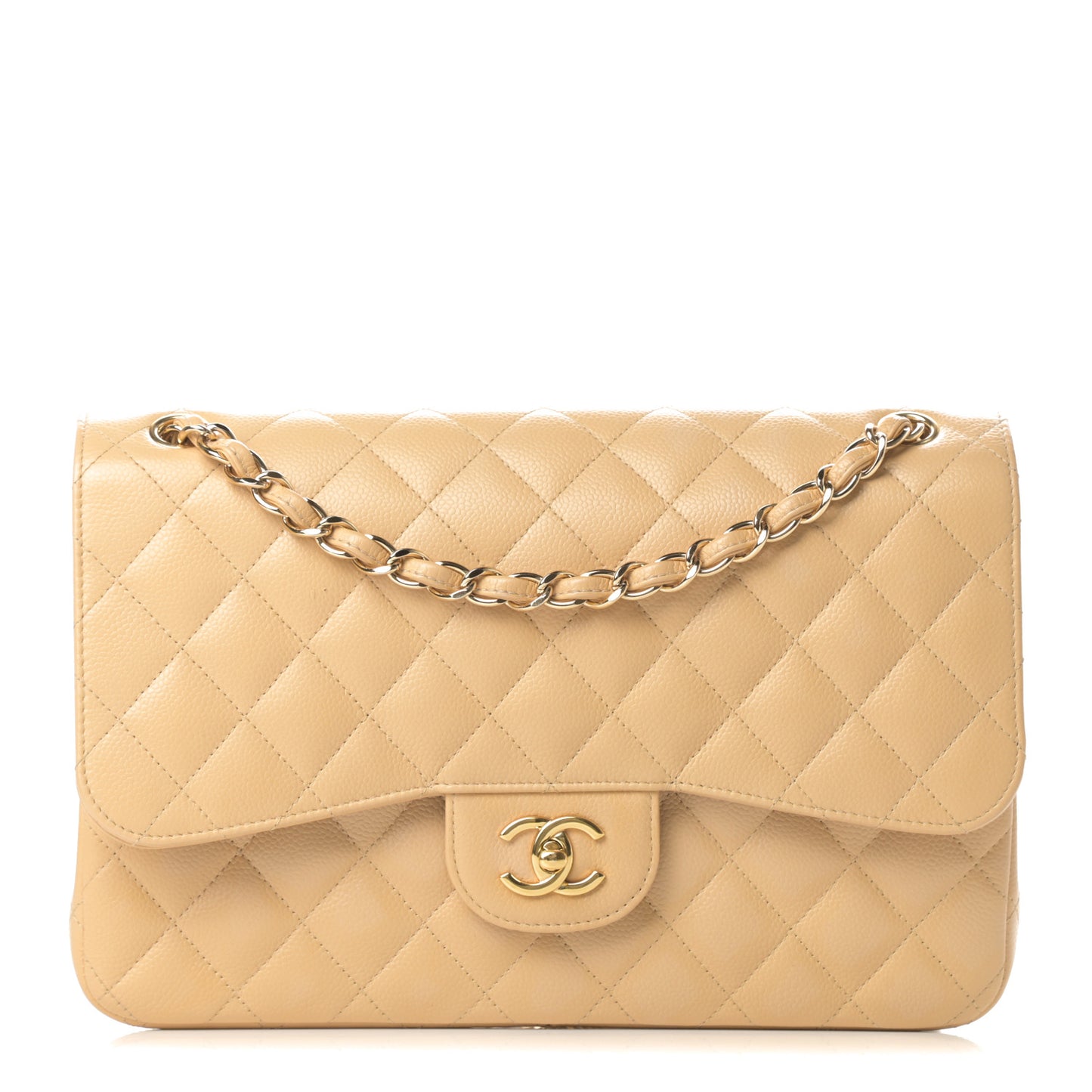 Caviar Quilted Jumbo Double Flap Beige Clair