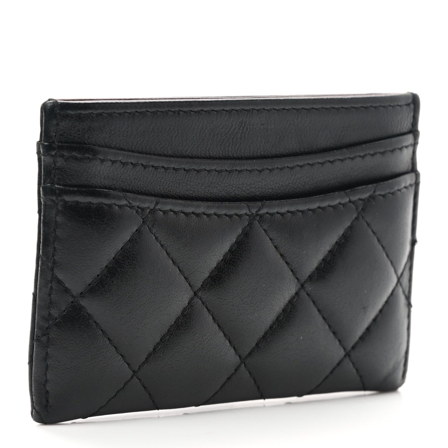 Lambskin Quilted Card Holder Black