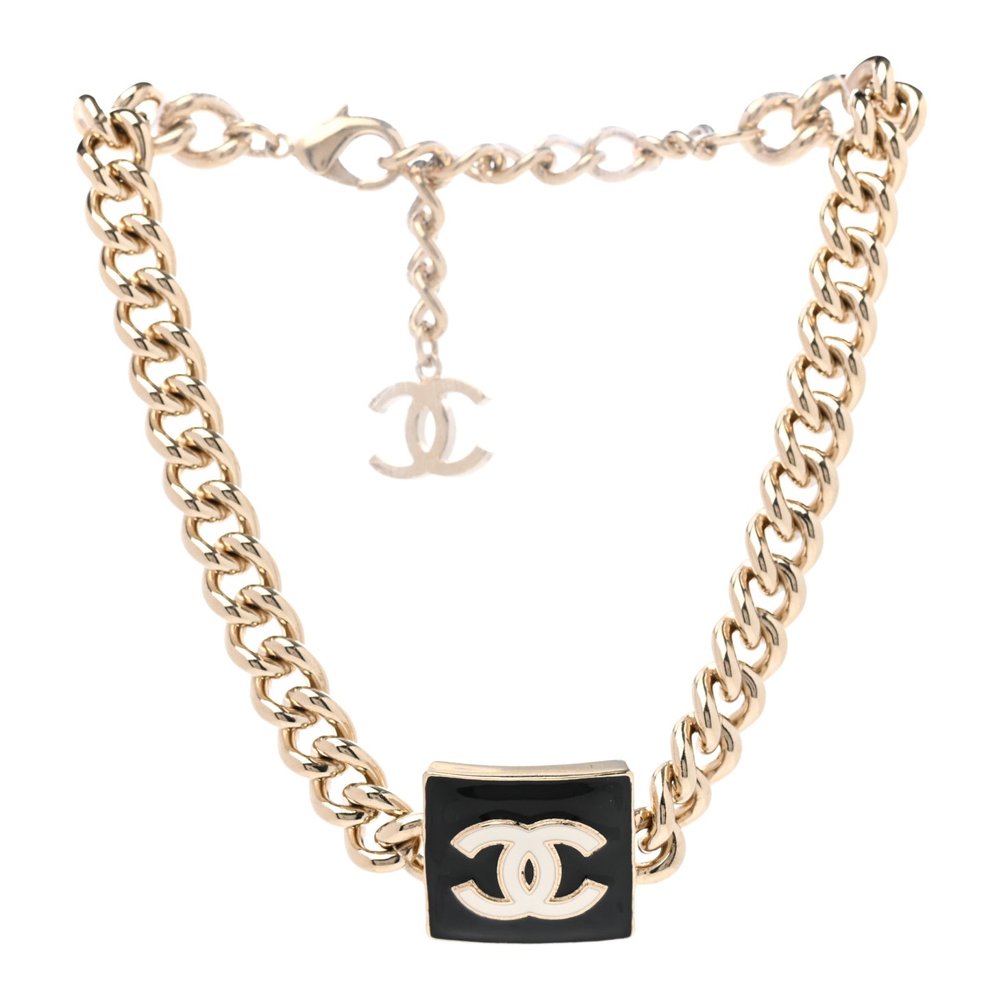 Metal Enamel CC Square Choker Gold Black White